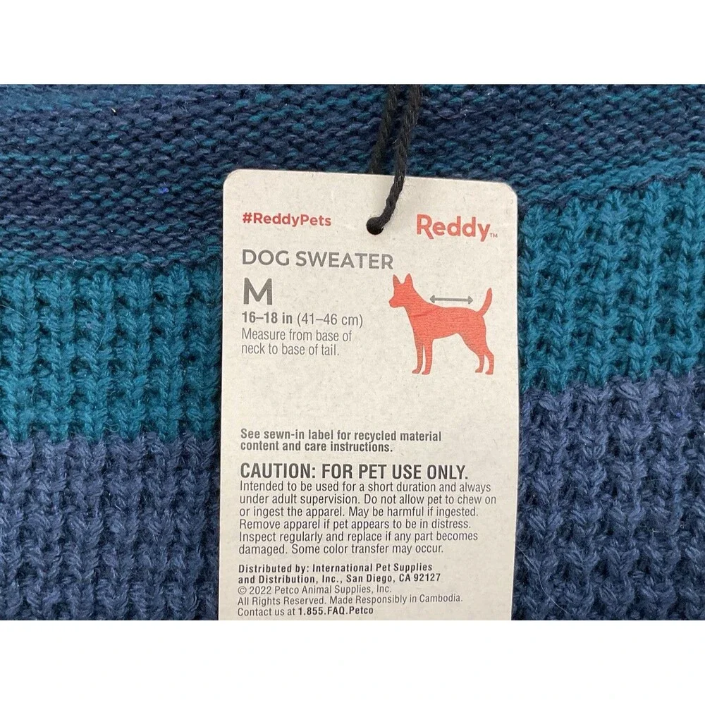 Reddy Size M (16”-18”) Dog‎ Knit Sweater Warm Winter Navy Blue Color-block NWT